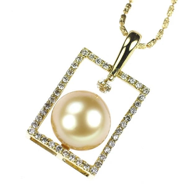 K18YG GOLDEN PEARL/PEARL DIAMOND PENDANT NECKLACE (1 of 2)