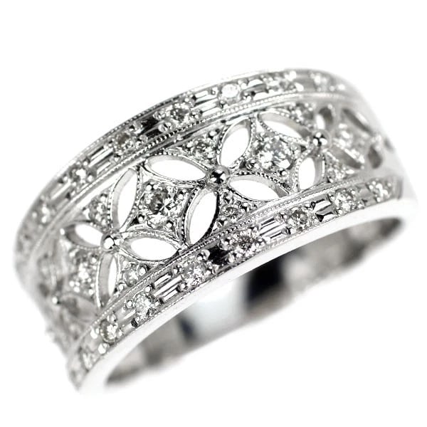 K18WG DIAMOND RING: K18WG diamond ring Brand: None Type: ring Material: Metal K18WG Main Stone/Creation Natural Color: None Size: 5.5 - 5.75 US Accessories: None Accessories Notice: When purchasing pre-owned
