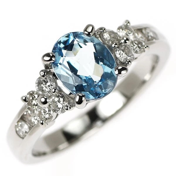 PT900 AQUAMARINE DIAMOND RING: Pt900 aquamarine diamond ring Brand: None Type: ring Material: Metal Pt900 Main Stone/Creation Aquamarine Color: None Size: 6 US Accessories: None Accessories Notice: When purchasing pre-o
