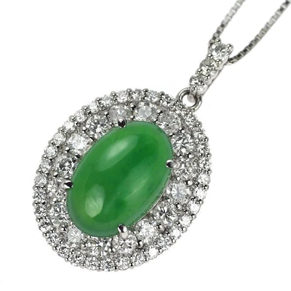 PT950/ PT850 JADE DIAMOND PENDANT NECKLACE: Pt950/ Pt850 Jade Diamond Pendant Necklace Brand: None Type: pendant necklace Material: Metal Platinum Main Stone/Creation jade/jade Color: None Size: Necklace: Chain Length ?45Length/Width/Diamet