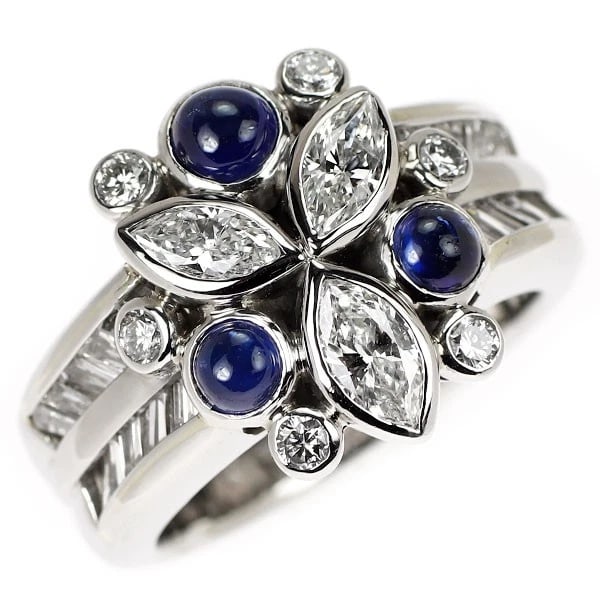 PT900 SAPPHIRE DIAMOND RING: Pt900 Sapphire Diamond Ring Brand: None Type: ring Material: Metal Pt900 Main Stone/Creation sapphires Color: None Size: 6 US Accessories: None Accessories Notice: When purchasing pre-owned