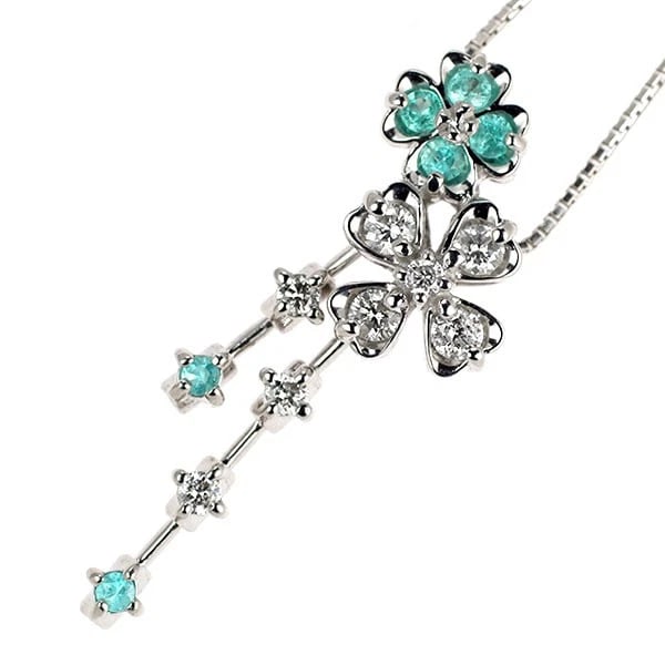 K18WG PARAIBA TOURMALINE DIAMOND PENDANT NECKLACE: K18WG Paraiba Tourmaline Diamond Pendant Necklace Brand: None Type: pendant necklace Material: Metal K18WG Main Stone/Creation tourmaline Color: None Size: Necklace: Chain Length