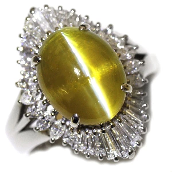 PT900 CHRYSOBERYL CAT'S EYE DIAMOND RING: Pt900 Chrysoberyl Cat's Eye Diamond Ring Brand: None Type: ring Material: Metal Pt900 Main Stone/Creation Catseye Color: None Size: 9.75 - 10 US Accessories: None Accessories Notice: When