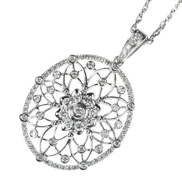 K18WG DIAMOND PENDANT NECKLACE: K18WG DIAMOND PENDANT NECKLACE Brand: None Type: pendant necklace Material: Metal K18WG Main Stone/Creation Natural Color: None Size: Necklace: Chain Length