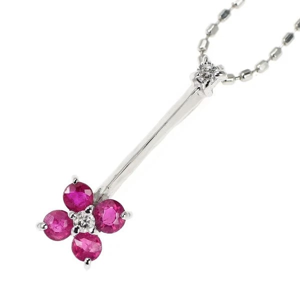 K18WG RUBY DIAMOND PENDANT NECKLACE: K18WG Ruby Diamond Pendant Necklace Brand: None Type: pendant necklace Material: Metal K18WG Main Stone/Creation Ruby Color: None Size: Necklace: Chain Length
