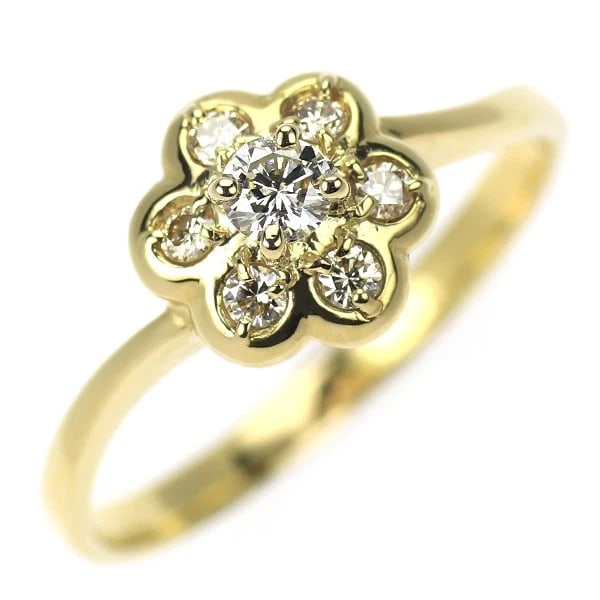 K18YG FLOWER DIAMOND RING: K18YG flower diamond ring Brand: None Type: ring Material: Metal K18YG Main Stone/Creation Natural Color: Gold Size: 6.75 - 7 US Accessories: None Accessories Notice: When purchasing