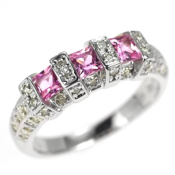 K18WG PINK SAPPHIRE DIAMOND RING: K18WG pink sapphire diamond ring Brand: None Type: ring Material: Metal K18WG Main Stone/Creation sapphires Color: Main Stone colour:pink Size: 5.5 - 5.75 US Accessories: None Accessories