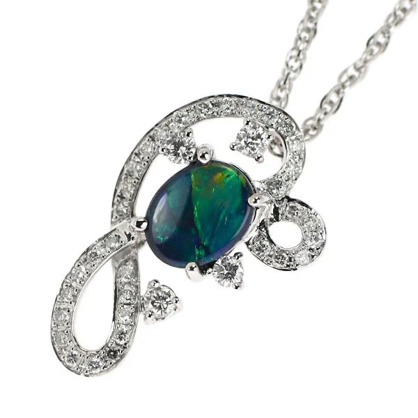 K18WG BLACK OPAL DIAMOND PENDANT NECKLACE: K18WG Black Opal Diamond Pendant Necklace Brand: None Type: pendant necklace Material: Metal K18WG Main Stone/Creation Opal Color: None Size: Necklace: Chain Length ?45.5