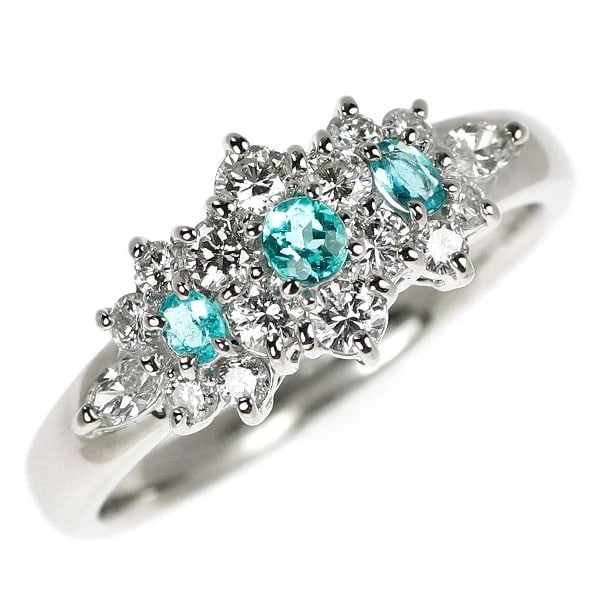 PT900 PARAIBA TOURMALINE DIAMOND RING: Pt900 Paraiba Tourmaline Diamond Ring Brand: None Type: ring Material: Metal Pt900 Main Stone/Creation tourmaline Color: None Size: 6 US Accessories: None Accessories Notice: When purchasing