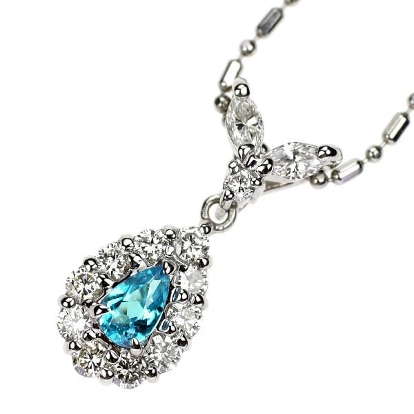 PT900/ PT850 BRAZILIAN PARAIBA TOURMALINE DIAMOND PENDANT NECKLACE: Pt900/ Pt850 Brazilian Paraiba Tourmaline Diamond Pendant Necklace Brand: None Type: pendant necklace Material: Metal Pt850 Main Stone/Creation tourmaline Color: None Size: Necklace: Chain