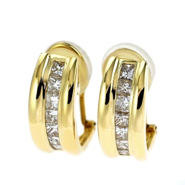 K18YG PRINCESS CUT DIAMOND EARRINGS: K18YG Princess Cut Diamond Earrings Brand: None Type: piercing Material: Metal K18YG Main Stone/Creation Natural Color: yellow Size: Length/Width/Diameter17.2Width/Thickness7.4 Accessories: