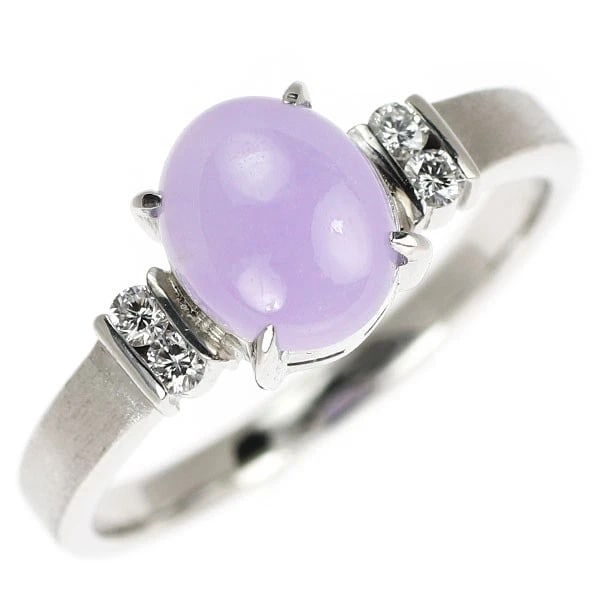 PT900 LAVENDER JADE DIAMOND RING: Pt900 lavender jade diamond ring Brand: None Type: ring Material: Metal Pt900 Color: None Size: 6 US Accessories: None Accessories Notice: When purchasing pre-owned goods, please refer to the