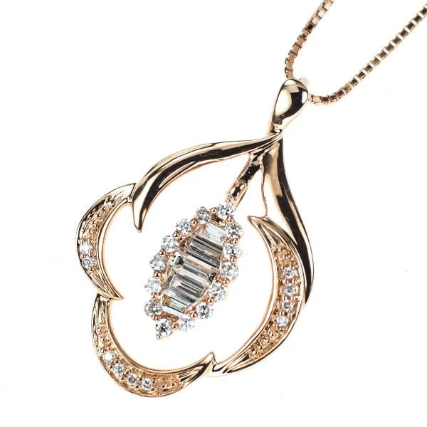 K18PG DIAMOND PENDANT NECKLACE: K18PG DIAMOND PENDANT NECKLACE Brand: None Type: pendant necklace Material: Metal K18PG Main Stone/Creation Natural Color: Gold Size: Necklace: Chain Length