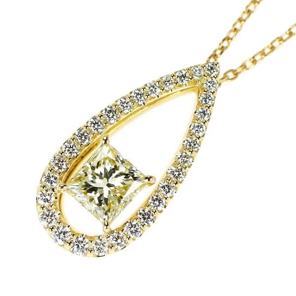 K18YG PRINCESS CUT DIAMOND PENDANT NECKLACE: K18YG Princess Cut Diamond Pendant Necklace Brand: None Type: pendant necklace Material: Metal K18YG Main Stone/Creation Natural Color: yellow Size: Necklace: Chain Length