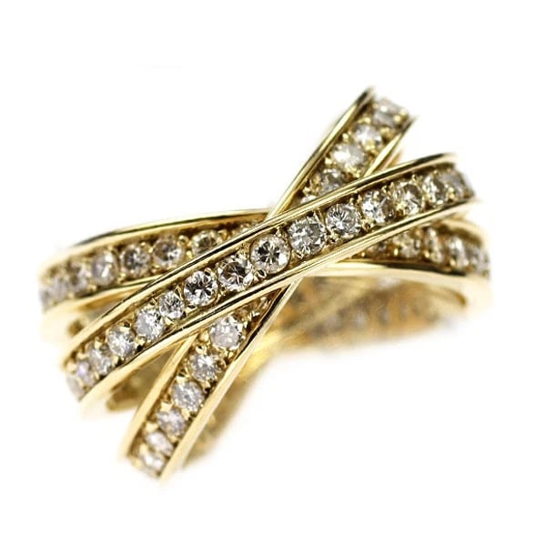 K18YG FULL ETERNITY 3-ROW DIAMOND RING: K18YG full eternity 3-row diamond ring Brand: None Type: ring Material: Metal K18YG Main Stone/Creation Natural Color: yellow Size: 5.25 US Accessories: None Accessories Notice: When