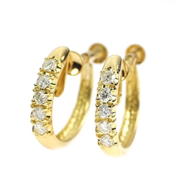 K18YG HOOP DIAMOND EARRINGS: K18YG HOOP DIAMOND EARRINGS Brand: None Type: earring Material: Metal K18YG Main Stone/Creation Natural Color: None Size: Length/Width/Diameter16.4Width/Thickness3.2 Accessories: None