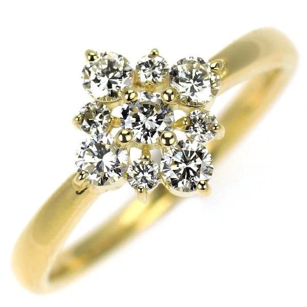 K18YG DIAMOND RING: K18YG diamond ring Brand: None Type: ring Material: Metal K18YG Main Stone/Creation Natural Color: Gold Size: 5.5 - 5.75 US Accessories: None Accessories Notice: When purchasing pre-owned