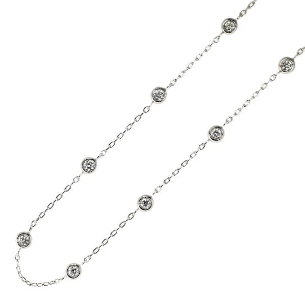 K18WG DIAMOND STATION NECKLACE: K18WG Diamond Station Necklace Brand: None Type: necklace Material: Metal K18WG Main Stone/Creation Natural Color: None Size: Necklace: Chain Length 47.5 Accessories: None Accessories Notice: