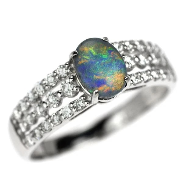 PT950 AUSTRALIAN BLACK OPAL DIAMOND RING: Pt950 Australian Black Opal Diamond Ring Brand: None Type: ring Material: Metal Pt950 Main Stone/Creation Opal Color: None Size: 6 US Accessories: None Accessories Notice: When purchasing