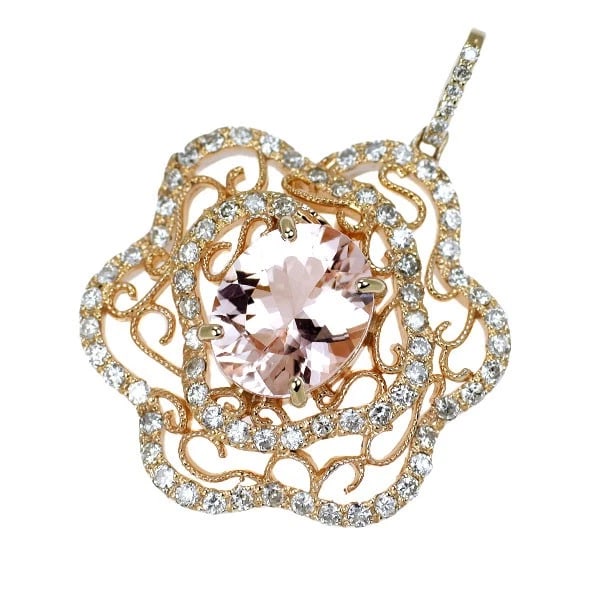 K18PG MORGANITE DIAMOND PENDANT TOP (1 of 2)