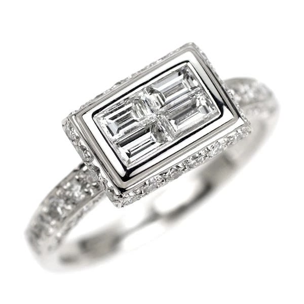 PT900 BUCKET CUT DIAMOND RING: Pt900 bucket cut diamond ring Brand: None Type: ring Material: Metal Pt900 Main Stone/Creation Natural Color: None Size: 6 US Accessories: None Accessories Notice: When purchasing pre-owned