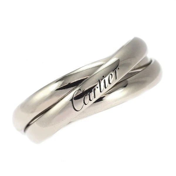 CARTIER K18WG RING TRINITY: Cartier K18WG ring Trinity Brand: Cartier Type: ring Material: Metal K18WG Main Stone/Creation Natural Color: None Size: 7.5 US Accessories: None Accessories Notice: When purchasing pre-owned