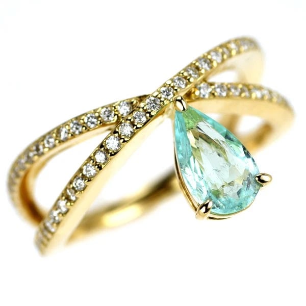 K18YG PARAIBA TOURMALINE DIAMOND RING: K18YG Paraiba Tourmaline Diamond Ring Brand: None Type: ring Material: Metal Gold Main Stone/Creation tourmaline Color: None Size: 5.25 US Accessories: None Accessories Notice: When