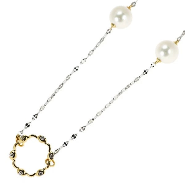 K18YG/WG FRESHWATER PEARL DIAMOND NECKLACE: K18YG/WG freshwater pearl diamond necklace Brand: None Type: necklace Material: Metal K18YG/WG Main Stone/Creation pearl/pearl Color: None Size: Necklace: Chain Length 76.5 Length/Width/Diameter 1