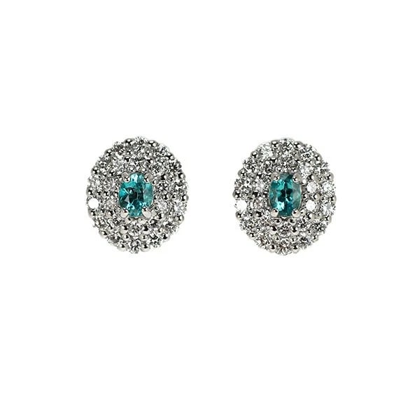 PT900 BRAZILIAN PARAIBA TOURMALINE DIAMOND EARRINGS: Pt900 Brazilian Paraiba Tourmaline Diamond Earrings Brand: None Type: piercing Material: Metal Platinum Main Stone/Creation Tourmaline Color: None Size: