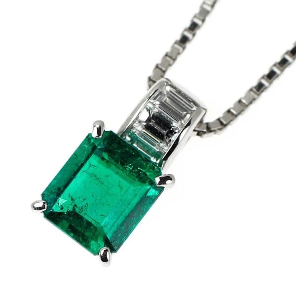 PT900/ PT850 FILLED EMERALD DIAMOND PENDANT NECKLACE: Pt900/ Pt850 Filled Emerald Diamond Pendant Necklace Brand: None Type: pendant necklace Material: Metal Pt900/ Pt850 Main Stone/Creation emeralds Color: None Size: Necklace: Chain Length ?45