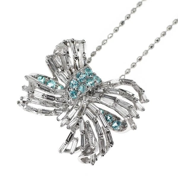 K18WG PARAIBA TOURMALINE DIAMOND PENDANT NECKLACE: K18WG Paraiba Tourmaline Diamond Pendant Necklace Brand: None Type: pendant necklace Material: Metal K18WG Main Stone/Creation K18WG Color: None Size: Necklace: Chain Length ?45.5