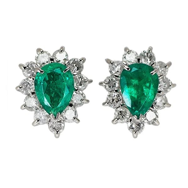 PT900 PEAR-SHAPED EMERALD DIAMOND EARRING: Pt900 pear-shaped emerald diamond earring Brand: None Type: piercing Material: Metal Pt900 Main Stone/Creation emeralds Color: None Size: Length/Width/Diameter12.8 Width/Thickness10.8 