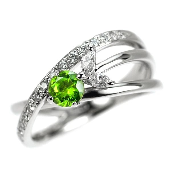 PT900 DEMANTOID GARNET DIAMOND RING (1 of 2)