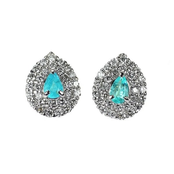 PT900 BRAZILIAN PARAIBA TOURMALINE DIAMOND EARRINGS: Pt900 Brazilian Paraiba Tourmaline Diamond Earrings Brand: None Type: piercing Material: Metal Pt900 Main Stone/Creation tourmaline Color: None Size: Length/Width/Diameter8.3Width/Thickness6.8