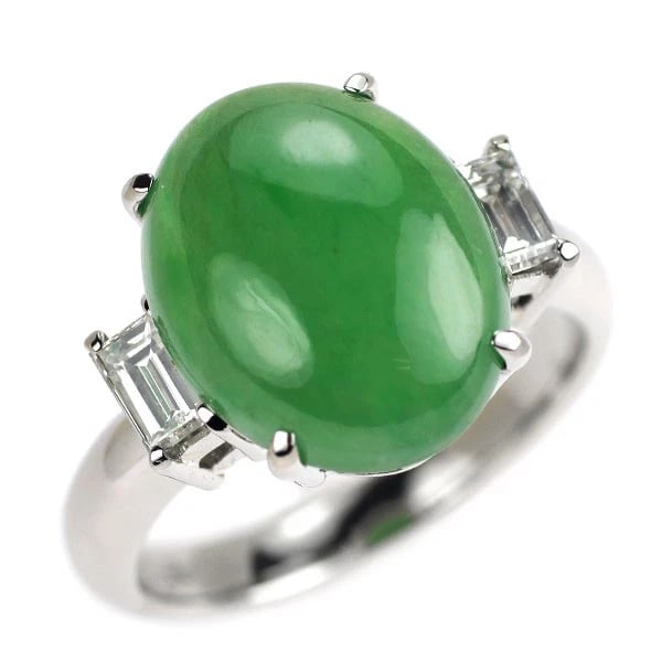 PT900 JADE DIAMOND RING: Pt900 jade diamond ring Brand: None Type: ring Material: Metal Pt900 Color: None Size: 5.5 - 5.75 US Accessories: None Accessories Notice: When purchasing pre-owned goods, please refer to the