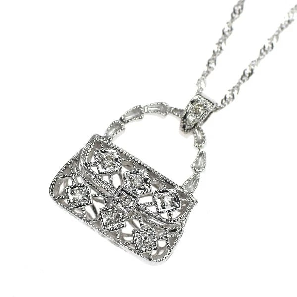 K18WG/ PT850 DIAMOND PENDANT NECKLACE: K18WG/ Pt850 diamond pendant necklace Brand: None Type: pendant necklace Material: Metal K18WG/ Pt850 Main Stone/Creation Natural Color: Platinum Size: Necklace: Chain Length