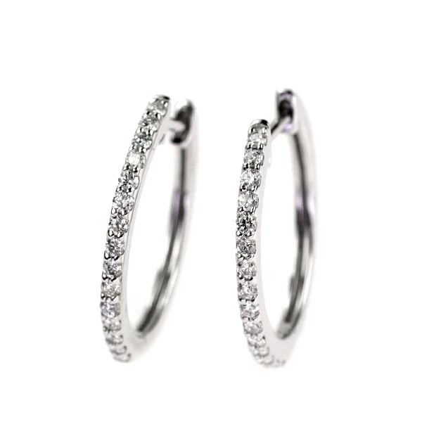 K18WG DIAMOND HOOP EARRINGS: K18WG Diamond Hoop Earrings Brand: None Type: piercing Material: Metal K18WG Main Stone/Creation Natural Color: None Size: Length/Width/Diameter17.4Width/Thickness1.4 Accessories: None