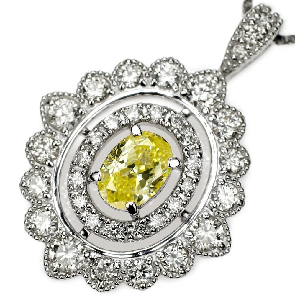 PT950/ PT850 NATURAL YELLOW DIAMOND PENDANT NECKLACE: Pt950/ Pt850 Natural Yellow Diamond Pendant Necklace Brand: None Type: pendant necklace Material: Metal Pt850 Main Stone/Creation Natural Color: None Size:
