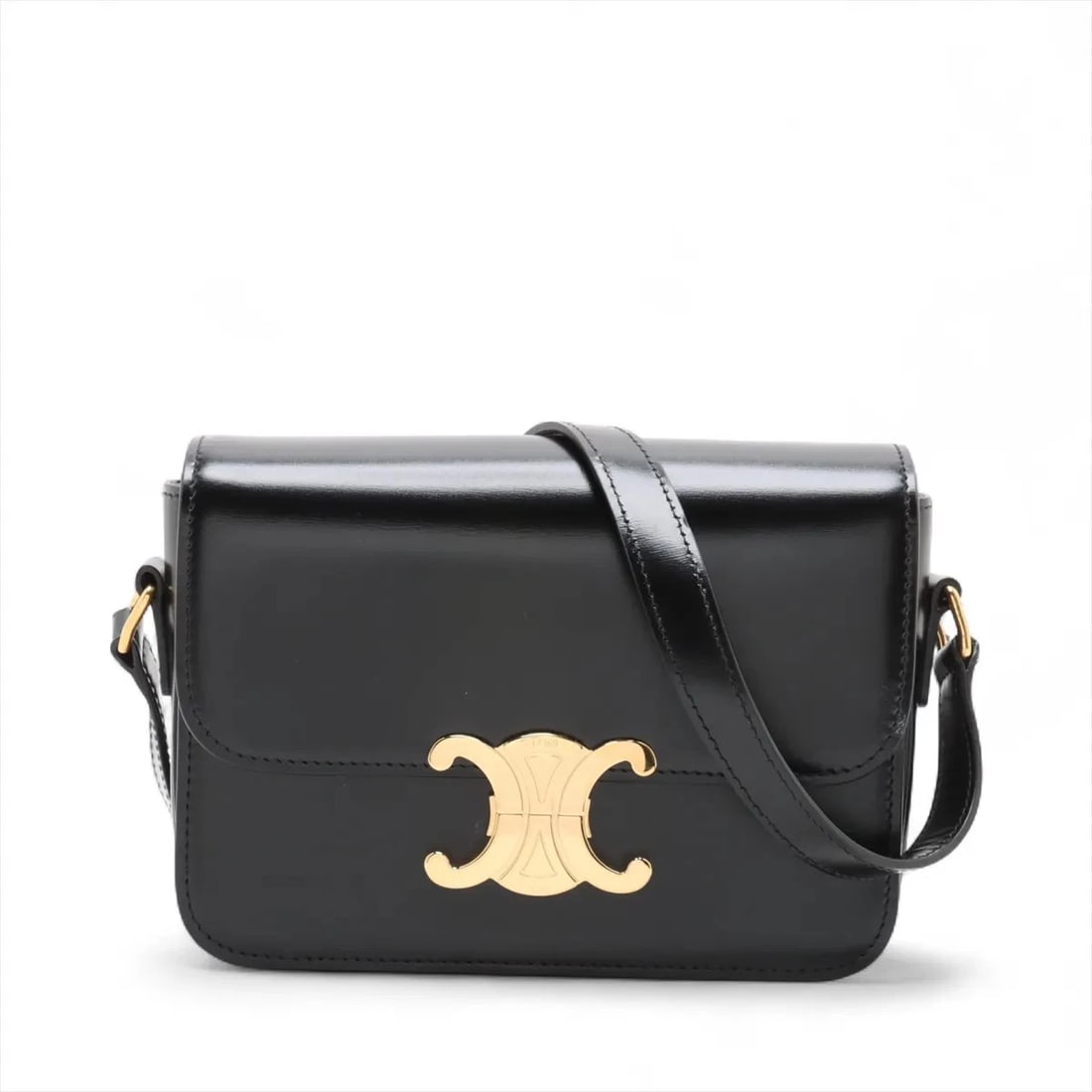 CELINE TRIOMPHE TEEN LEATHER SHOULDER BAG BLACK: Celine Triomphe teen Leather Shoulder bag Black Brand: Celine Type: Shoulder bag Material: Leather Color: Black Size: Height:5.3inch Length:7.3inch Depth:2.4inch Shoulder height:19.7inch Accessor