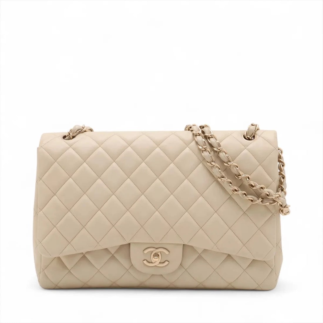 CHANEL DEKAMATRASSE 34 MAXI LAMBSKIN SINGLE FLAP DOUBLE CHAIN BAG (1 of 8)