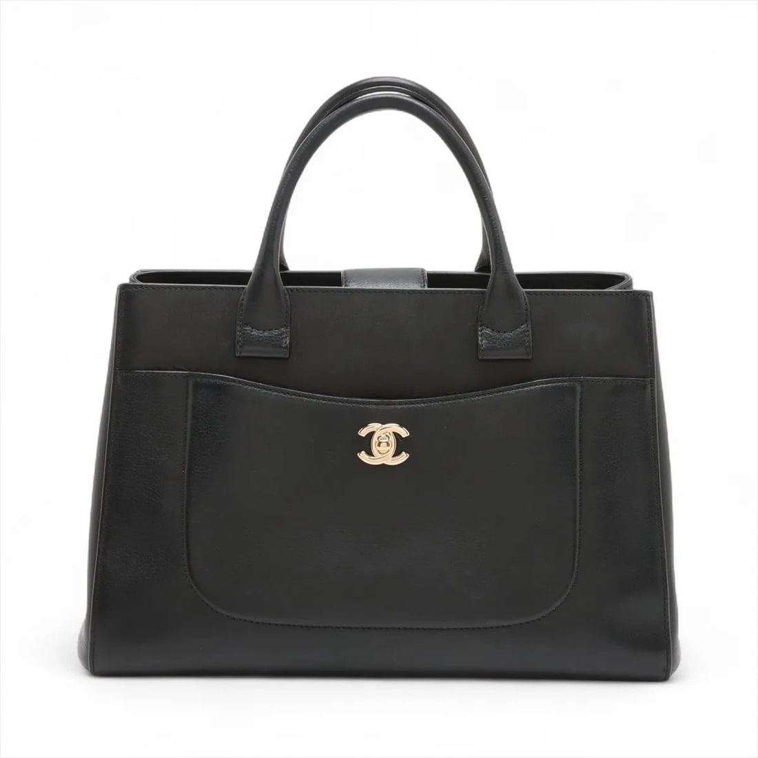 CHANEL NEO EXECUTIVE LEATHER HAND BAG: Chanel Neo Executive Leather Hand bag Brand: Chanel Type: Hand bag Material: Leather Color: Black Size: Height:8.7inch Length:12.8inch Depth:5.5inch Handle height:4.3inch Accessories: None