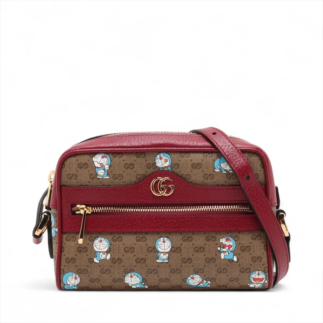 GUCCI X DORAEMON MINI GG SUPREME PVCX LEATHER SHOULDER BAG: Gucci x Doraemon Mini GG Supreme PVCx leather Shoulder bag Brand: Gucci x Doraemon Type: Shoulder bag Material: PVC Color: Beige Size: Height:4.7inch Length:7.1inch Depth:2.2inch Shoulder height:2