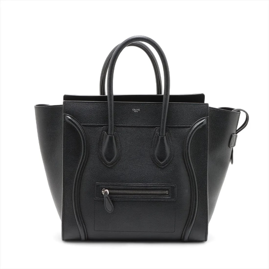 CELINE LUGGAGE MINI SHOPPER LEATHER HAND BAG: Celine Luggage Mini shopper Leather Hand bag Brand: Celine Type: Hand bag Material: Leather Color: Black Size: Height:12.2inch Length:12.0inch Depth:6.9inch Handle height:4.5inch Accessories: