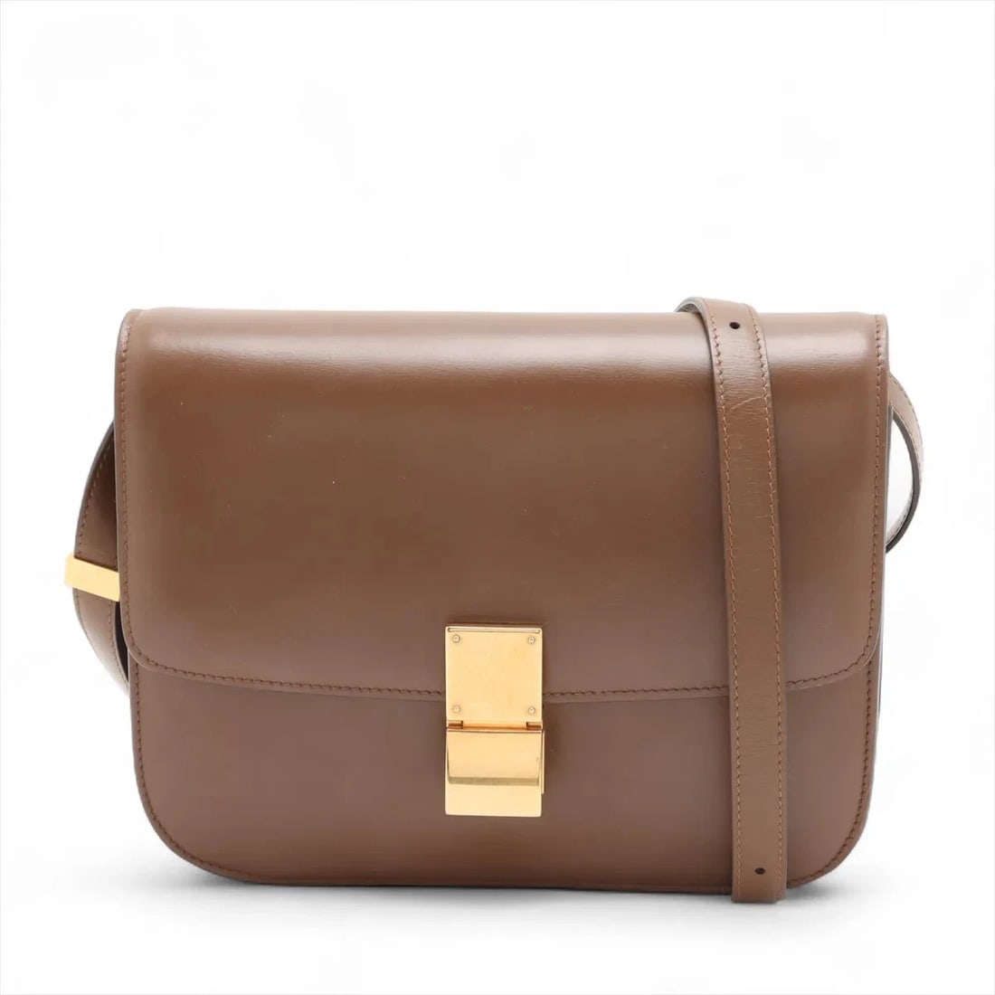 CELINE CLASSIC BOX LEATHER SHOULDER BAG BROWN: Celine Classic Box Leather Shoulder bag Brown Brand: Celine Type: Shoulder bag Material: Leather Color: Brown Size: Height:7.1inch Length:9.4inch Depth:2.4inch Shoulder height:17.1inch 