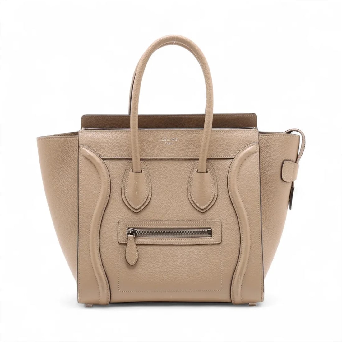 CELINE LUGGAGE MICRO SHOPPER LEATHER HAND BAG: Celine Luggage Micro Shopper Leather Hand bag Brand: Celine Type: Hand bag Material: Leather Color: Beige Size: Height:10.6inch Length:10.4inch Depth:5.5inch Handle height:4.3inch 