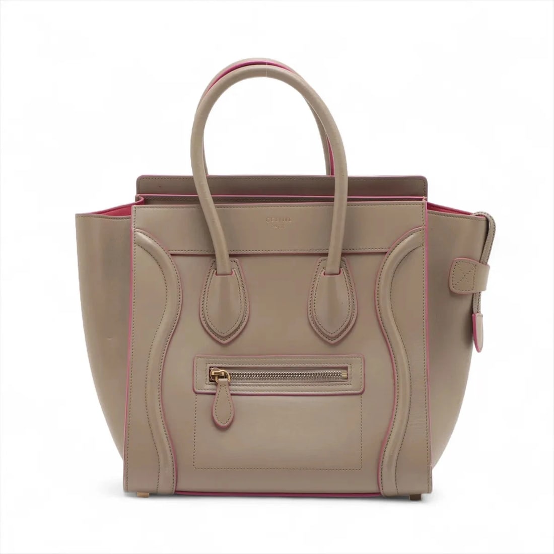 CELINE LUGGAGE MICRO SHOPPER LEATHER HAND BAG: Celine Luggage Micro Shopper Leather Hand bag Brand: Celine Type: Hand bag Material: Leather Color: Beige Size: Height:10.6inch Length:10.4inch Depth:5.1inch Handle height:3.9inch 