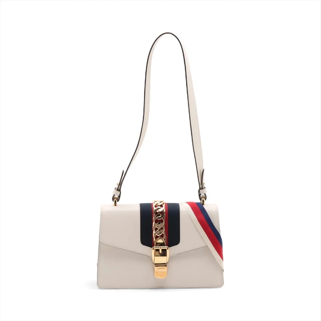 GUCCI SYLVIE LEATHER SHOULDER BAG WHITE: Gucci Sylvie Leather Shoulder bag White Brand: Gucci Type: Shoulder bag Material: Leather Color: White Size: Height:6.5inch Length:10.0inch Depth:2.8inch Shoulder height:13.4inch Accessories: