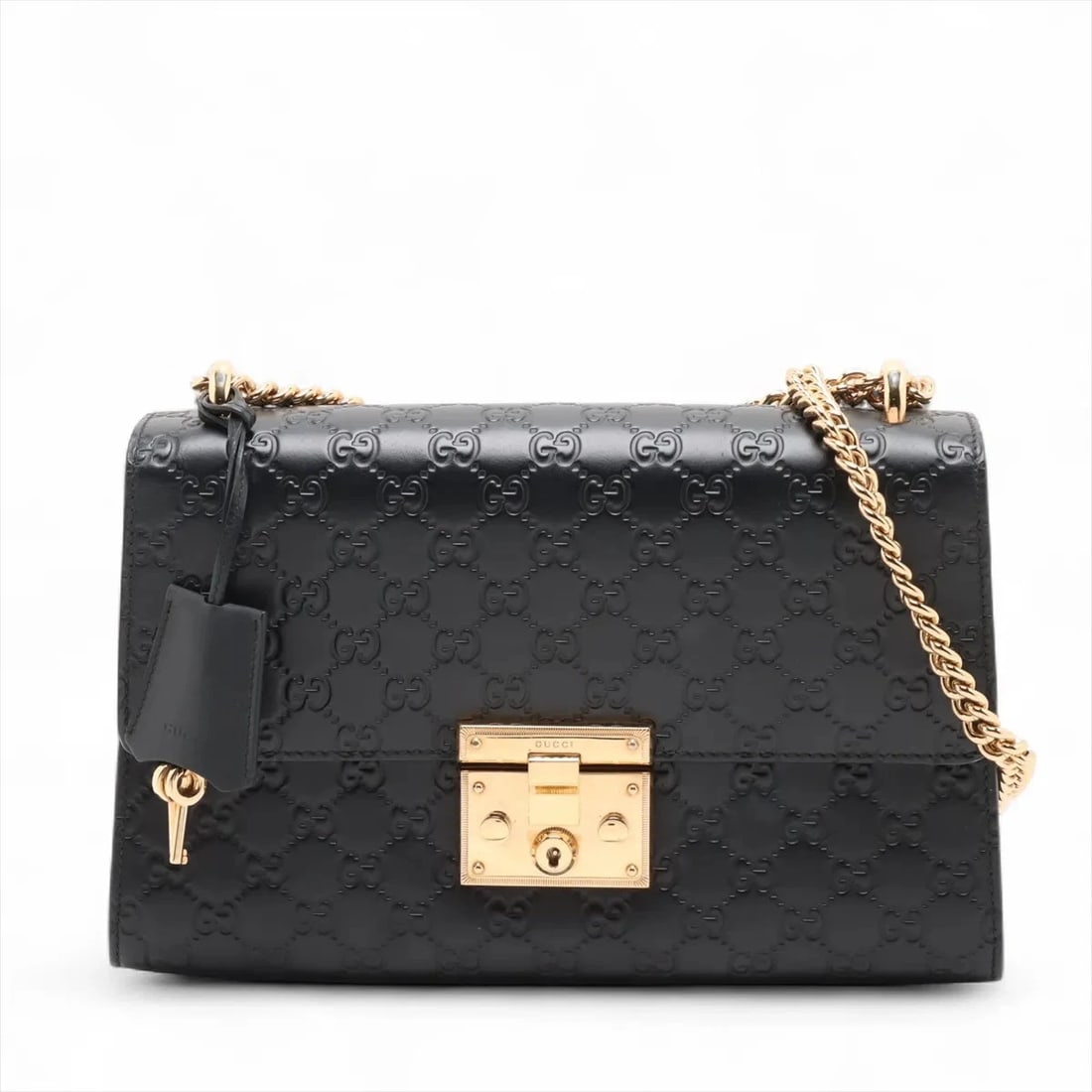 GUCCI GUCCISSIMA LEATHER CHAIN SHOULDER BAG: Gucci Guccissima Leather Chain Shoulder Bag Brand: Gucci Type: Shoulder bag Material: Leather Color: Black Size: Height:7.3inch Length:11.6inch Depth:3.9inch Shoulder height:18.3inch 