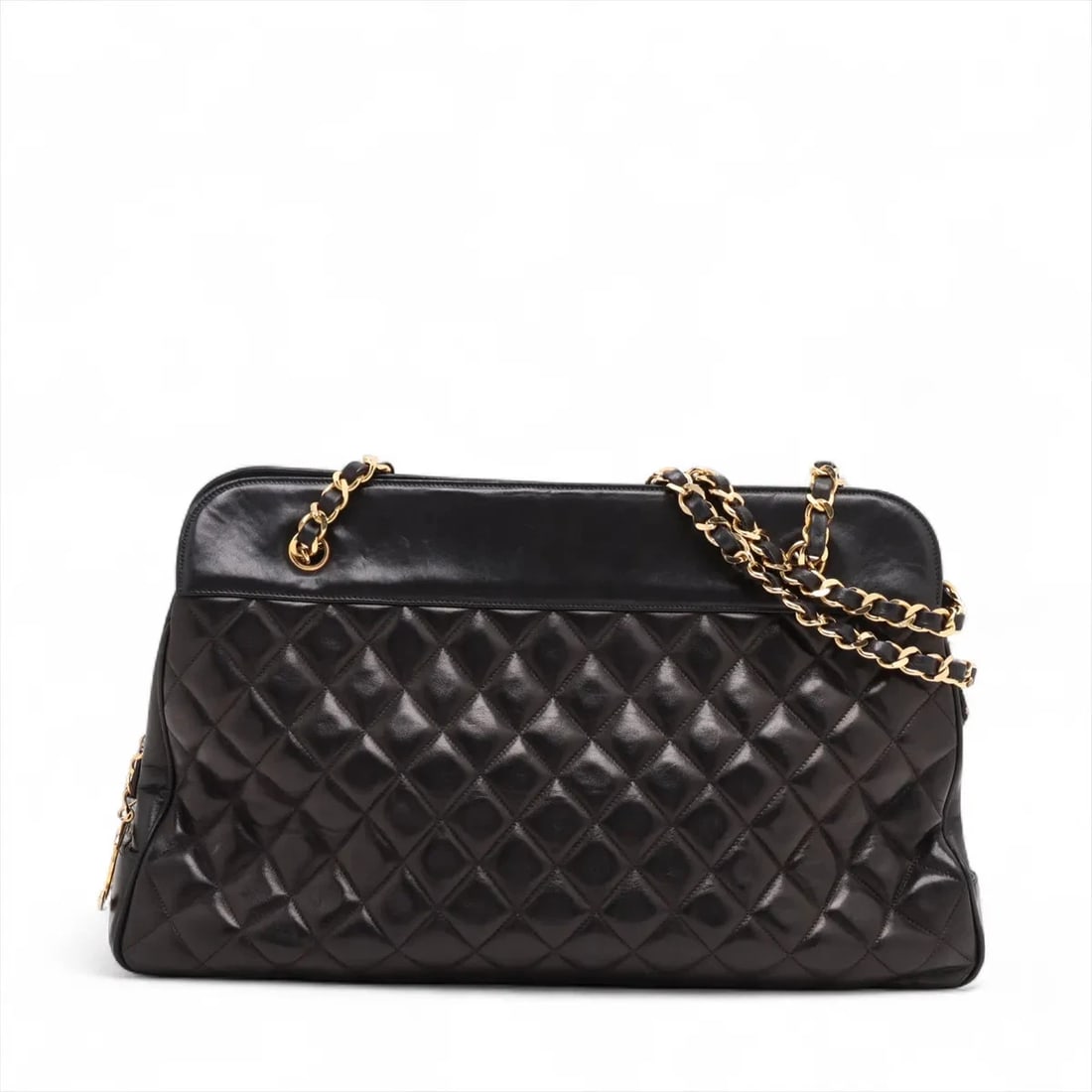 CHANEL MATELASSE LAMBSKIN CHAIN TOTE BAG: Chanel Matelasse Lambskin Chain Tote Bag Brand: Chanel Type: Tote bag Material: Lambskin Color: Black Size: Height:10.0inch Length:16.5inch Depth:4.1inch Shoulder height:9.8inch Accessories: