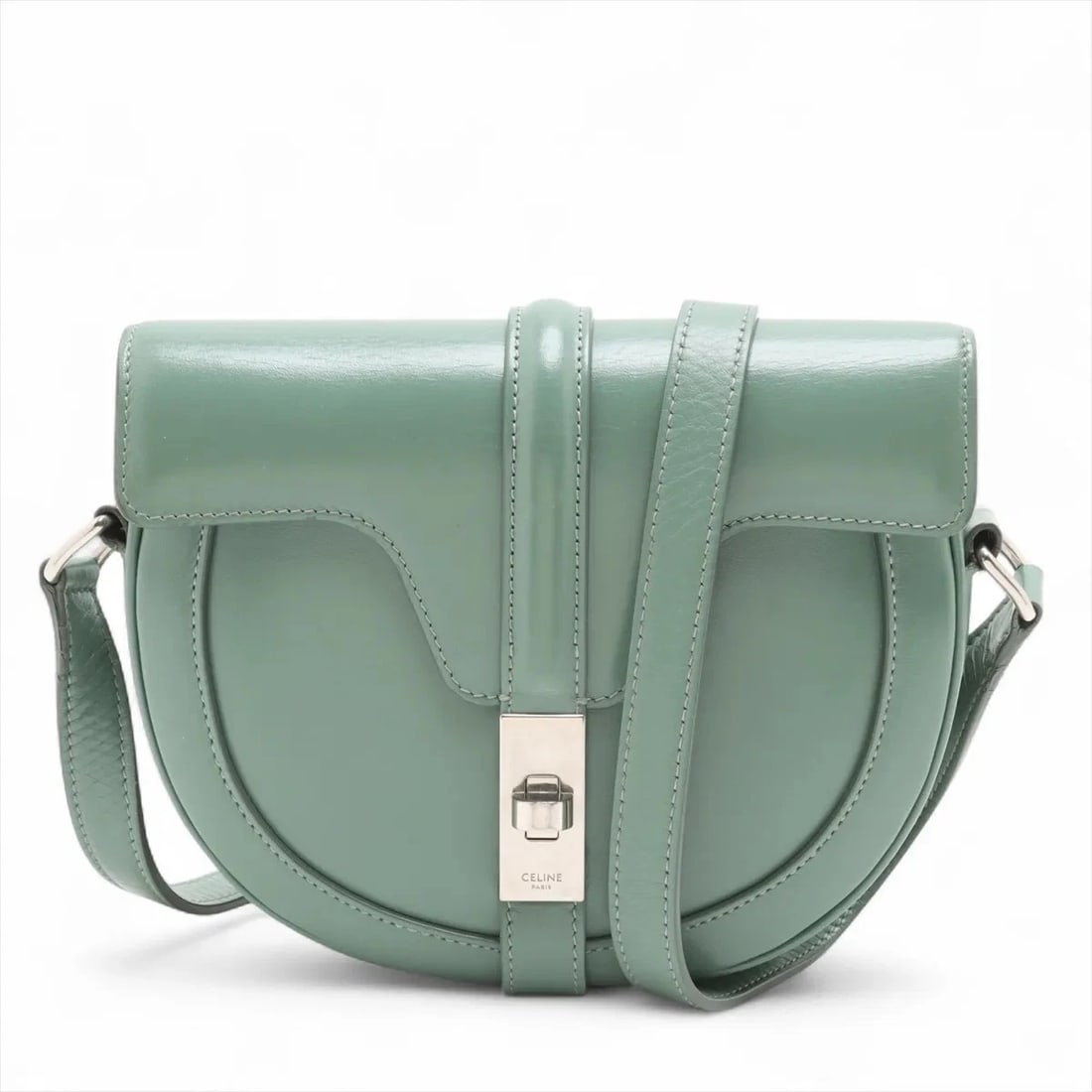 CELINE BUZAS 16 SAZE SMALL LEATHER SHOULDER BAG GREEN (1 of 6)